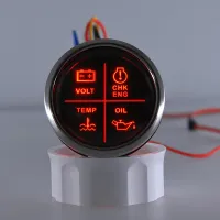 New 52mm 4 in 1 LED Alarm Gauge Meter Volt Oil Press Water Temp Check Engine Indicator For Car Marine Boat 12V 24V Accessories