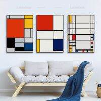 Sumanssa Mondrian บล็อกสีบทคัดย่อสไตล์ผ้าใบพิมพ์ภาพวาด Art-ภาพผนังสำหรับห้องนั่งเล่นโรงแรม Porch Home Decoration