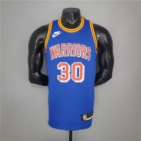 【Feb】 Curry 30 Basketball Jersey Golden States Warriors No.30 75Th Anniversary Blue Press Basketball Jersey