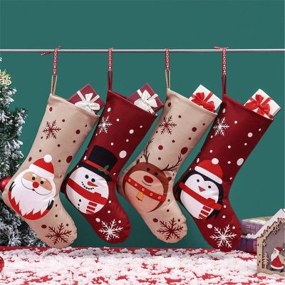 Big Christmas Socks Merry Christmas Xmas Tree Ornaments Xmas Gift Candy Bag Cute Snowman Santa Claus Print Fabrics Xmas Stocking