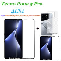 4in1for ฟิล์มกระจกเทมเปอร์ Tecno Pova 5 Pro Tecno Pova 5 Pova 4 Pova 4 Pro Pova 3 Pova 2 Pova Neo 2ชิ้นปกป้องหน้าจอกระจกเทมเปอร์เต็มหน้าจอ + ฟิล์มด้านหลัง + ฟิล์มเลนส์