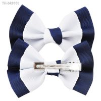 ✺✕♝ 2pcs/lot 3 quot; Little Girls Boutique White Navy Grosgrian Ribbon Hair Bow With Clip For School Children Hair Accessories Hairpins