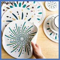 OWMXZL 4Pcs ผ้าทอฝ้าย Trivets กลมกลมๆ 7นิ้วค่ะ แผ่นรองอาหาร ทนทานต่อการใช้งาน ทนความร้อนทน แผ่นฉนวนกันความร้อน โต๊ะสำหรับโต๊ะ