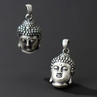 ZZOOI Real S999 Sterling Thai Silver 3D Classic National Style Lucky Small Buddha Head Tathagata Men Women Chain Pendant Jewelry