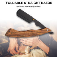 Straight R-azor with Wooden Handle Shaving Ra-zor for Beard Grooming Straight Folding Ra-zors Shaving Tool Stainless Steel