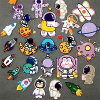 Cartoon Astronaut Patches on Clothes Stickers Self-adhesive Stripes for Clothing Embroidery patches Appliques UFO Rocket Badges Haberdashery