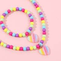 Makersland Heart Necklaces For Girl Cute Pendants Accessories Jewelry Sets Children Gift Fashion Colorful Beads Bracelet For Kid