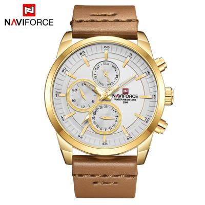 NAVIFORCE Men S Gold Watch Luxury Business Sport นาฬิกาข้อมือควอตซ์ชายหนังแท้กันน้ำ Multi-Function og Clock