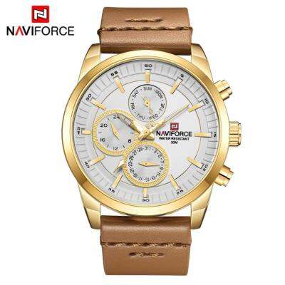 NAVIFORCE Men S Gold Watch Luxury Business Sport นาฬิกาข้อมือควอตซ์ชายหนังแท้กันน้ำ Multi-Function og Clock