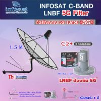 Thaisat C-Band 1.5M (ขางอยึดผนัง 150 cm. มีก้านยึด) + infosat LNB C-Band 5G 2จุดอิสระ รุ่น C2+ (ป้องกันสัญญาณ 5G รบกวน)