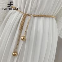 ﺴ♀ Gold Metal Thin Women Belt Elegant Shiny Tassel Long Chain Waist Belts For Ladies Fashion Dress Skirt Waistband Body Belts