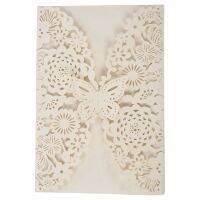 100Pcs Delicate Carved Butterflies Romantic Wedding Party Invitation Card Envelope Invitations for Wedding：Ivory White