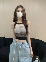 เสื้อกล้ามถักลายทาง เสื้อกล้ามคอเต่า เสื้อครอป Striped knitted camisole 68118