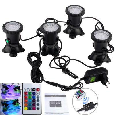 12V IP68 Waterproof Remote LED Underwater Light 36LEDs RGB Underwater Spot Lights for Swimming Pool Aquarium Fountain Pond Light
