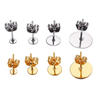 【YF】 20-100 pcs/lot ouro em aço inoxidável branco post brinco pinos de base com plug achados orelha volta para fazer jóias diy