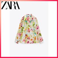 Zara ฤดูใบไม้ผลิ / ฤดูร้อน ใหม่ ผู้หญิง พิมพ์ลายดอกไม้ ผ้าไหมซาติน พื้นผิว เสื้อเชิ้ต 9143