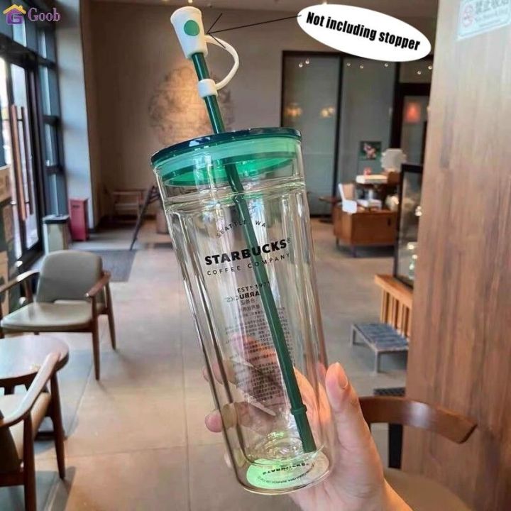 starbucks-tumbler-แก้ว-starbucks-แก้ว-starbucks-ของแท้-ใหม่สองชั้นถ้วยพลาสติกใสสร้างสรรค์ถ้วยน้ำ-pp-พลาสติกฟางดีไซน์สบายถ้วยฟาง-goob-823