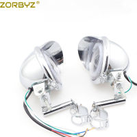 ZORBYZ โครเมี่ยม LED แองเจิลตารัศมีแหวนผ่านจุดไฟตัดหมอกที่มี28-41มิลลิเมตรส้อมหลอดบาร์ยึดสำหรับฮาร์เลย์ฮอนด้ายามาฮ่าที่กำหนดเอง