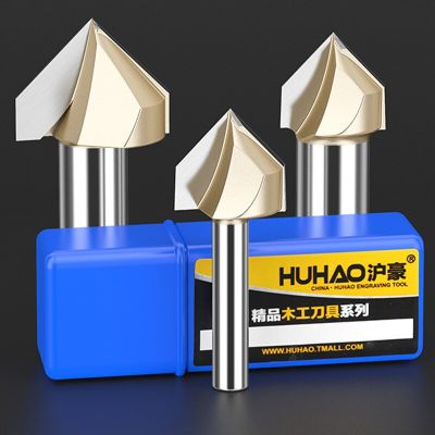 HUHAO 1pcs 1/2－Shank Double Edging Router Bits สําหรับไม้ 90 Deg V Type Slotting Cutter ทังสเตน CNC Woodworking Carving เครื่องมือ