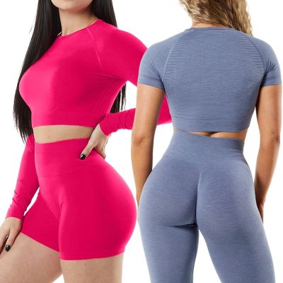 Amplify Seamless Yoga Sets Women Workout Gym Set Scrunch Butt Shorts Leggings Sets Crop Top Set Gym Clothing Fitness Sports Suit
