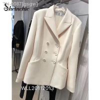 ☈ gsgw Blazer slim de peito duplo para mulher jaquetas curtas femininas elegantes e elegantes moda coreana bege designer marca 2022