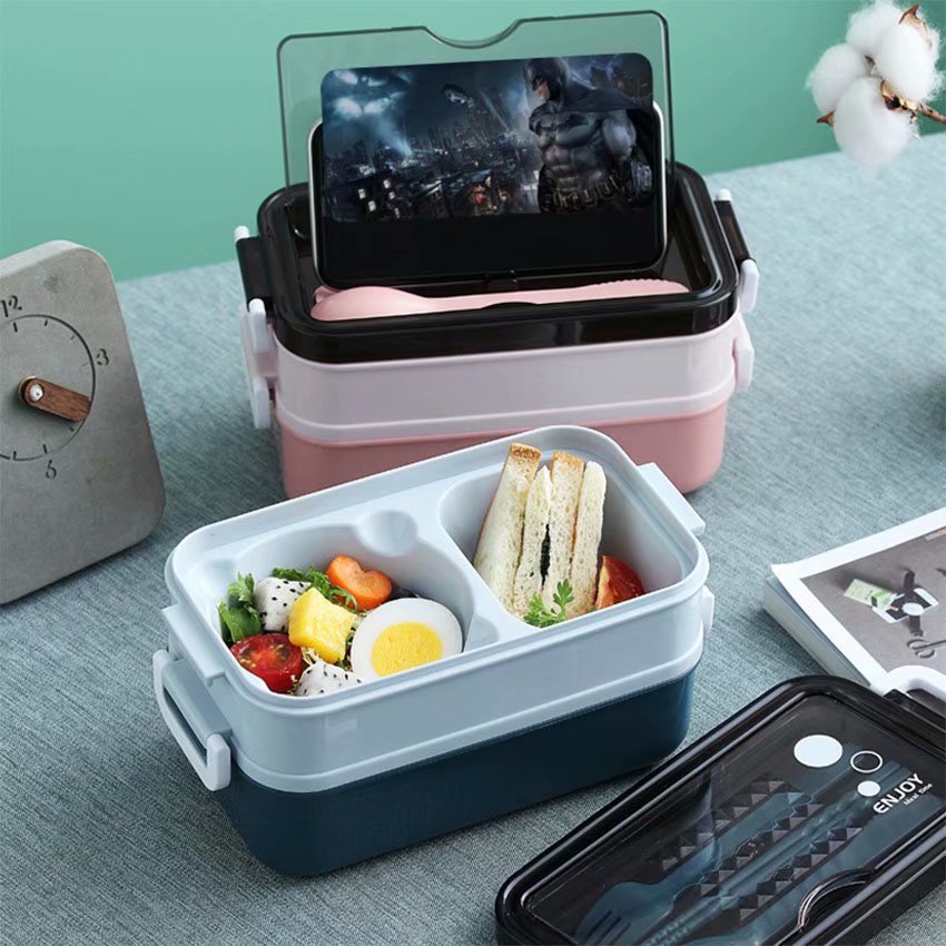 Stainless Steel Lunch Box Thermal Bento Boxes Double Layered Lunch Box for School Work Picnic Travel 