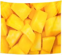 Tapestry Yellow Pattern Sliced Mango Chunks Antioxidant Bright Closeup Cut Tapestries Wall Hanging for Living Room Bedroom Dorm Knitting  Crochet