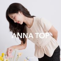 ANNA Top เสื้อคอกลมกระดุมหน้า ชายระบาย (mlitbrand)