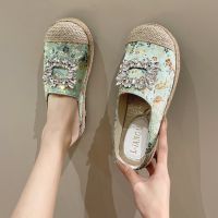 Make fisherman female summer wear no shoes heel vogue of new fund of 2023 diamond embroidered cloth breathable baotou half drag