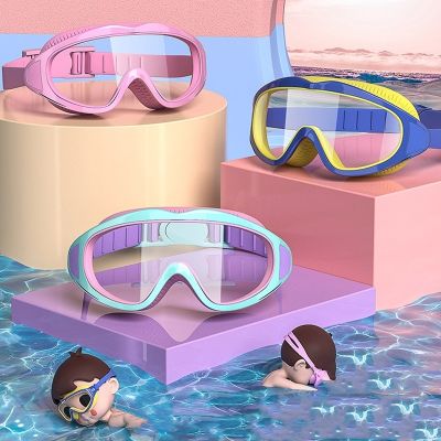 HD Anti-Fog Swim Goggles Anti-UV Glasses Adjustable  Waterproof Large Frame Silicone Swimming Glasses Children Earplug 2 In 1 Accessories Accessories