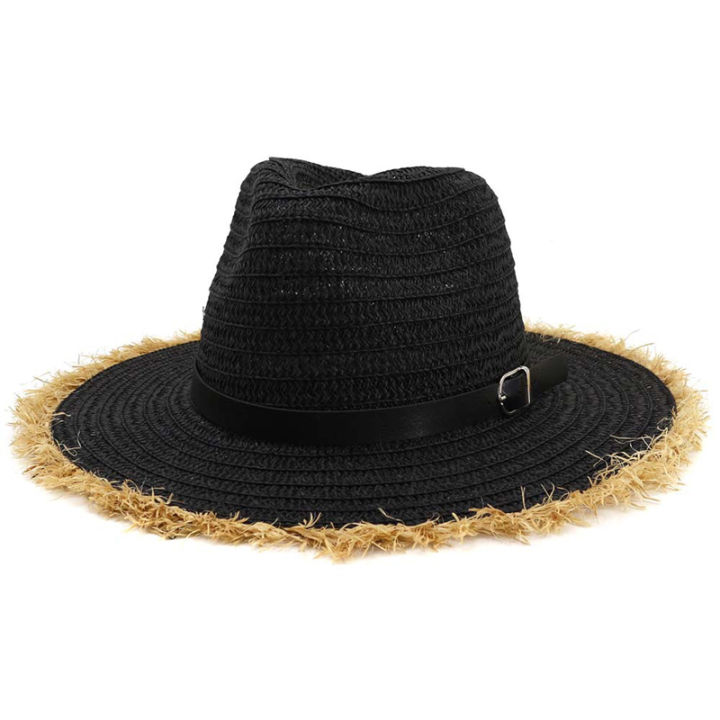 qbhat-ฤดูร้อนของผู้หญิงฟางแจ๊ส-fedora-หมวกด้วยเข็มขัดหัวเข็มขัดขนยาวปีกกว้างปานามาบีช-sunhat-วันหยุดม่านบังแดดหมวกหมวก