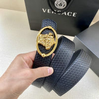 Versace เข็มขัดหนังเข็มขัดหนังเข็มขัดหนังลายนูนรูปหกเหลี่ยมสำหรับผู้ชายใหม่2022เข็มขัดทำงานลำลองทรงเข็มขัดกางเกงของผู้ชาย