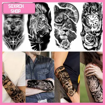 COKTAK 22 Sheets 3D Forearm Half Sleeve Temporary Tattoos For Men Women  Adults Large Tribal Lion Warrior Tiger Wolf Flower Skull Fake Tattoo  Stickers Halloween Black 3D Realistic Tatoo Rose Animals by