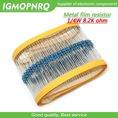 100pcs Metal film resistor Five color ring Weaving 1/4W 0.25W 1% 8.2K 8.2K ohm 8.2Kohm