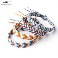 AMIU Handmade Friendship Rope String Colorful Boho Cotton Wax Tassel Bracelets Hippie For Women Men Printing Stamping