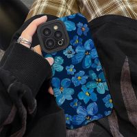 Dark Style Blue Oil Painting Flower Phone Case For iPhone 14 13 11 12 Pro Max 6 7 8 Plus X XS Max XR Shockproof Soft Back Cover Drawing Painting Suppl