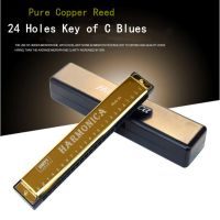 1 Pcs GOLD Harmonica Metal 24 Holes Harmonica C Key Mouth Organ Children Gift Toys for Blues Rock Jazz Folk Harmonicas