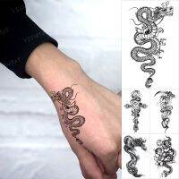 Japanese Snake Dragon Waterproof Temporary Tattoo Sticker Cross Wrist Hand Ankle Small Tatoo Kids Fake Tatto Body Art Men Women Stickers