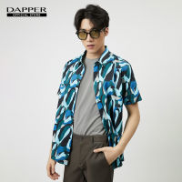 DAPPER เสื้อเชิ้ตแขนสั้น Aqua Camo Motif Print สีฟ้า