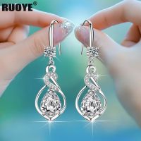 Silver color Trendy Blue White Pink Luxury Crystal Swan Earrings For Women Female classic Jewelry New