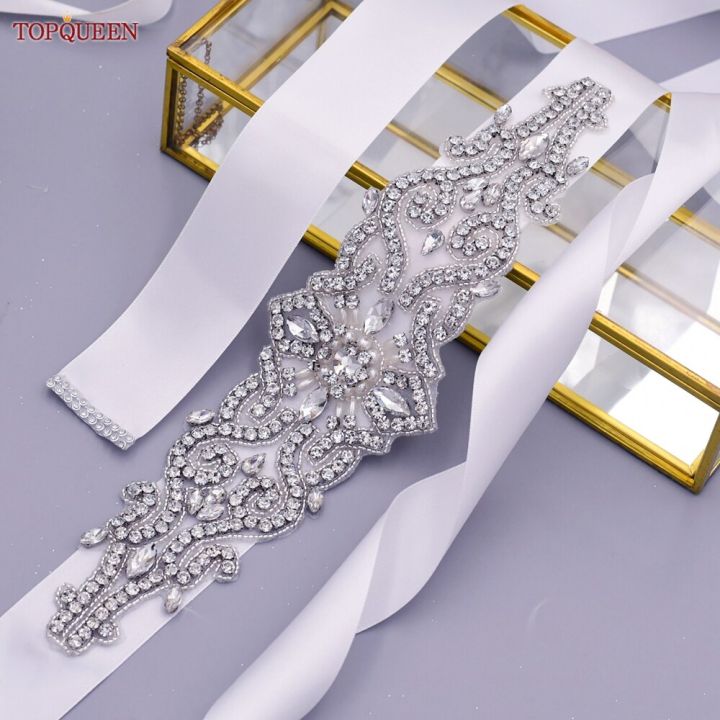 TOPQUEEN Bridal Belt Silver Rhinestones Appliques For Dresses Wedding Belt  Bride Dress Shiny Women'S Belt Arab Belt S26