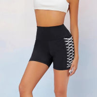 【cw】 European and American Side Corns Lace-up Hot Pants Hip-Lifting Quick-Drying Sports Shorts Running for Workout and Dance Yoga Shorts Women ！