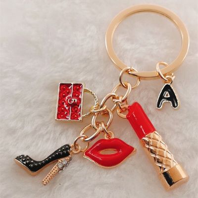 A-Z letter fashion exquisite keychain high heels wallet lipstick lips creative small gift lady bag key chain jewelry Key Chains