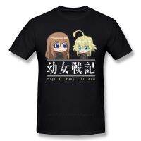 Youjo Senki Chibi สีดำแฟชั่นผู้ชายลูกเรือคอพังก์ชายปกติเสื้อผ้าผู้ชายผู้ชายเสื้อยืด