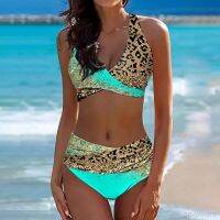 【CW】❏  Leopard Print Fashion Patchwork Waisted Panties Pieces Tankini Set Teens for