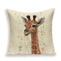 Cartoon Deer Cushion Case Country Style Giraffe Animal Pillowcase  Sofa Bed Linen Home Decor Throw Pillow Covers Funda De Cojin