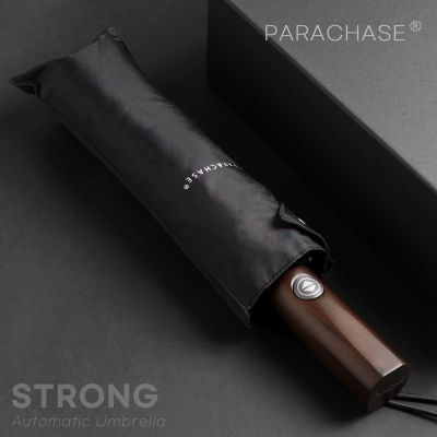 Parachase ร่มอัตโนมัติสำหรับผู้ชายฝนพับร่ม Windproof ออกแบบที่แข็งแกร่งกลางแจ้งร่มบริษัทด้ามไม้