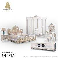 OLIVIA BEDROOM SET (7Ps.) :  ชุดห้องนอนเจ้าหญิง วินเทจ (7ชิ้น) สีซอฟท์ไวท์ รุ่น โอลิเวีย