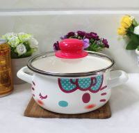 2018 New Cute 16CM Earssingle Handle Enamel Pot Baby Milk Pot Soup Pot and Thicken with Flat Induction Cooker Food Bowl