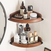 ❣◈♝ Solid Wood Corner Shelf Wall Mount Floating Shelves Bathroom Shower Room Storage Rack Home Decor Kitchen Multi-purpose Shelf